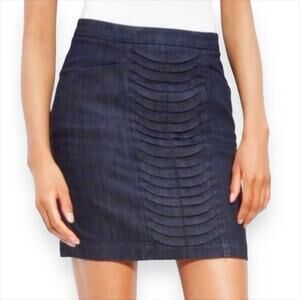 Anthropologie Leifsdottir Denim mini skirt Womens Sz 4 Pleated jean Pockets